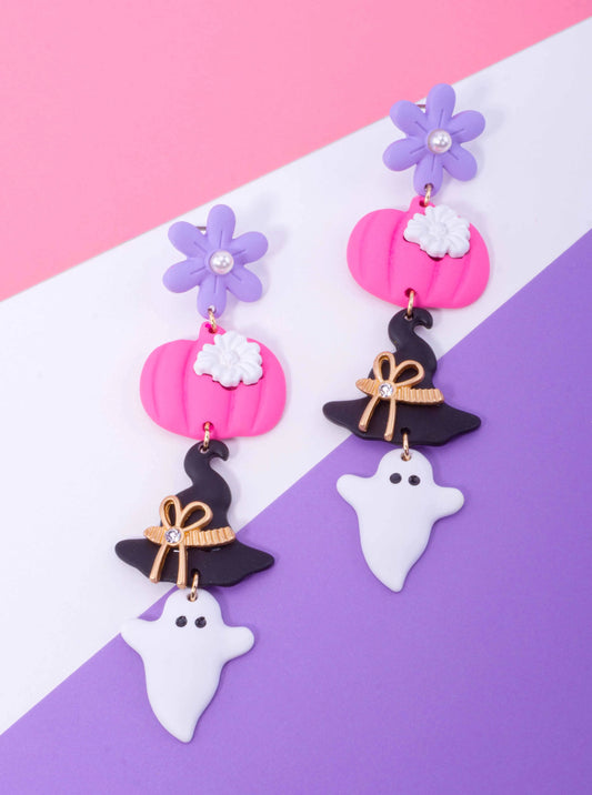 Halloween Pumpkin Witch Hat Ghost Drop Earrings