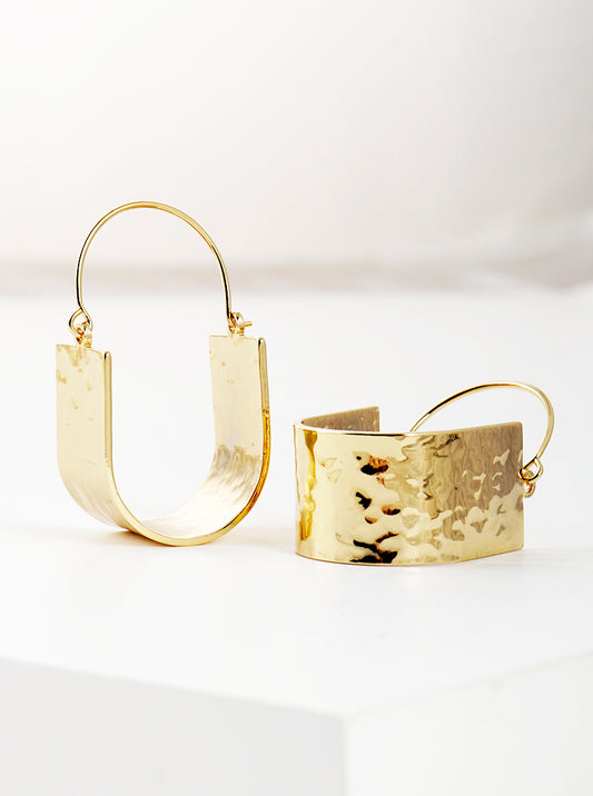 Hammer Textured  Chunky Metal Hoop Earrings