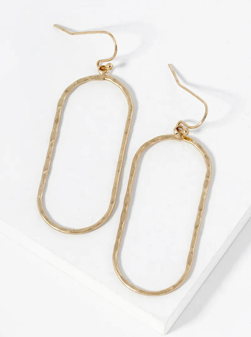 Hammer Textured Oval Drop Dangle Earrings