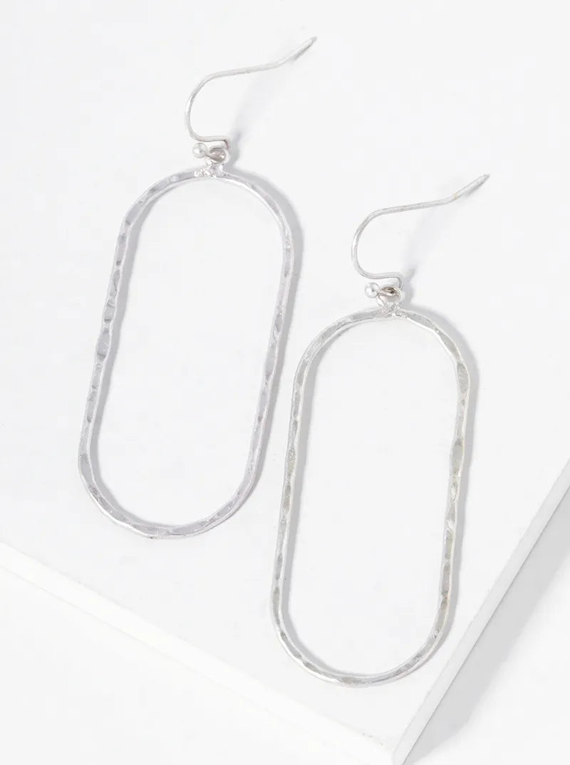Hammer Textured Oval Drop Dangle Earrings