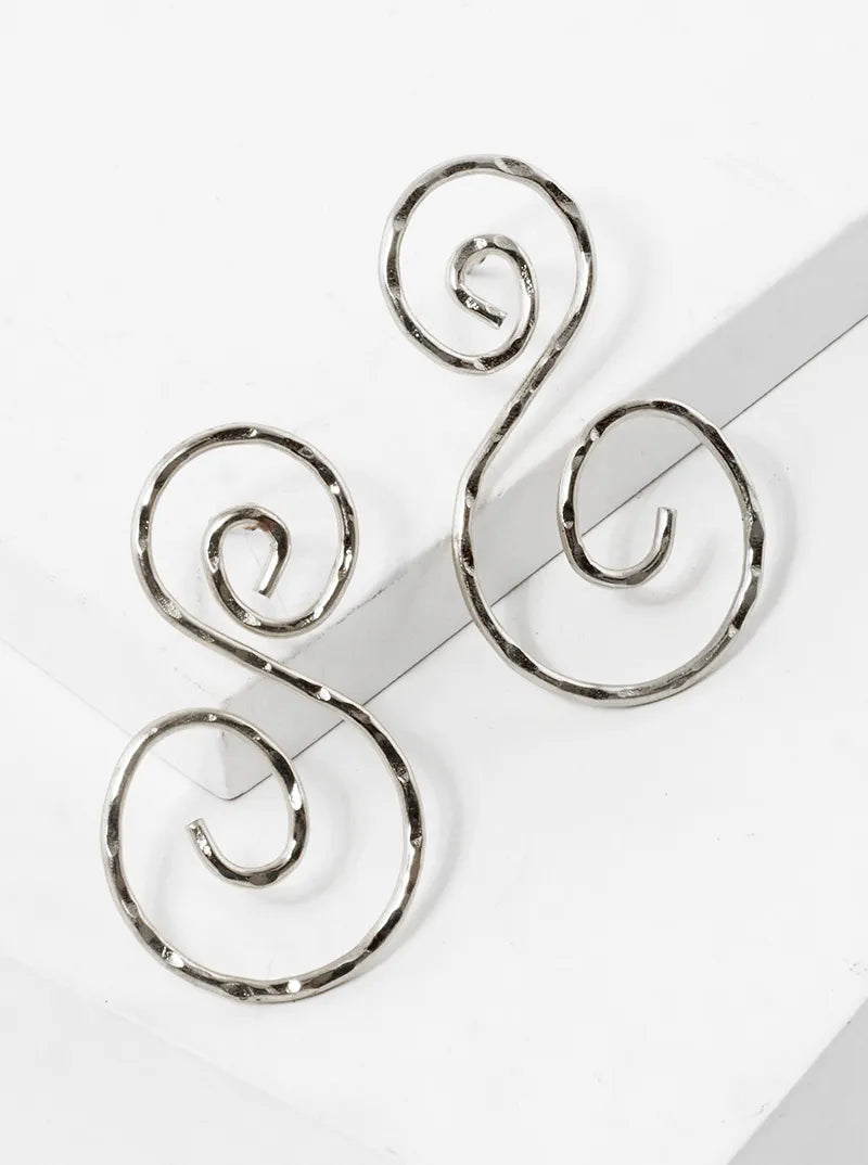 Hammer Textured Metal Double Swirl Post Earrings