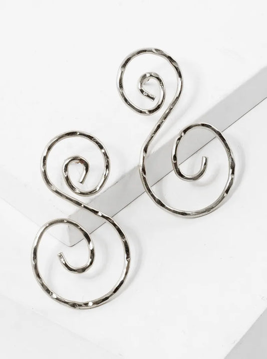 Hammer Textured Metal Double Swirl Post Earrings