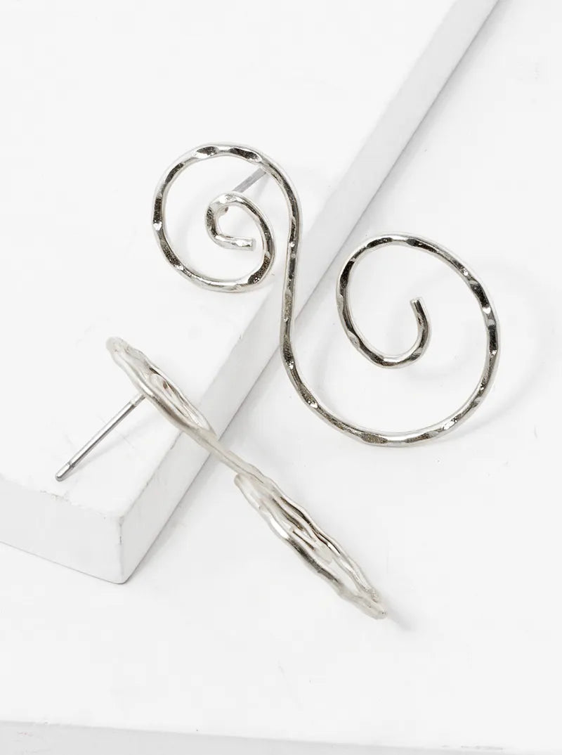 Hammer Textured Metal Double Swirl Post Earrings