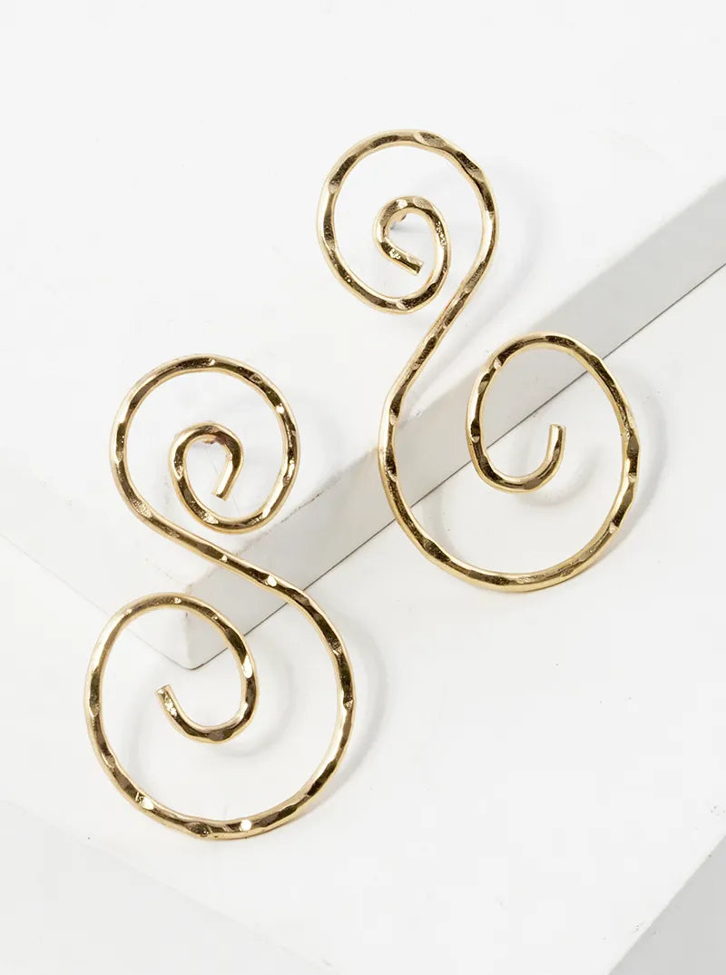 Hammer Textured Metal Double Swirl Post Earrings