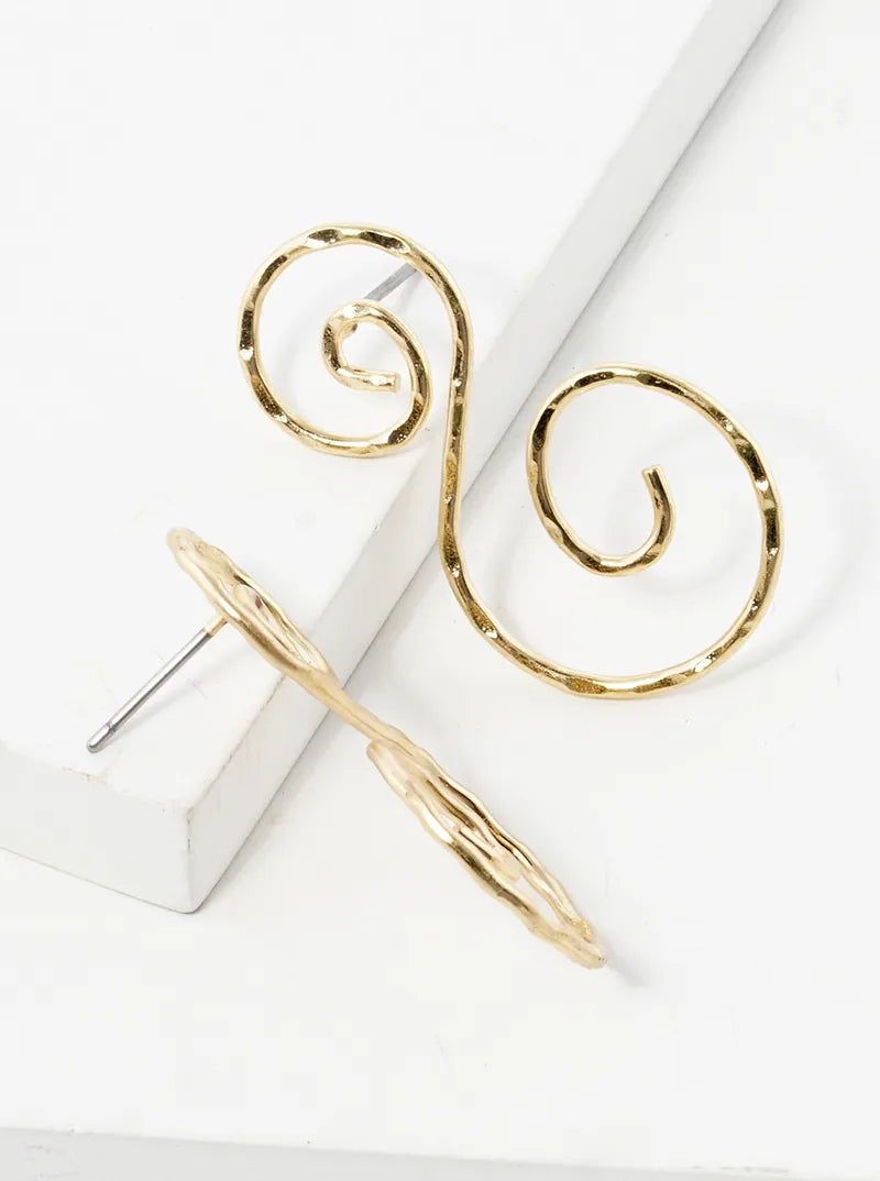 Hammer Textured Metal Double Swirl Post Earrings