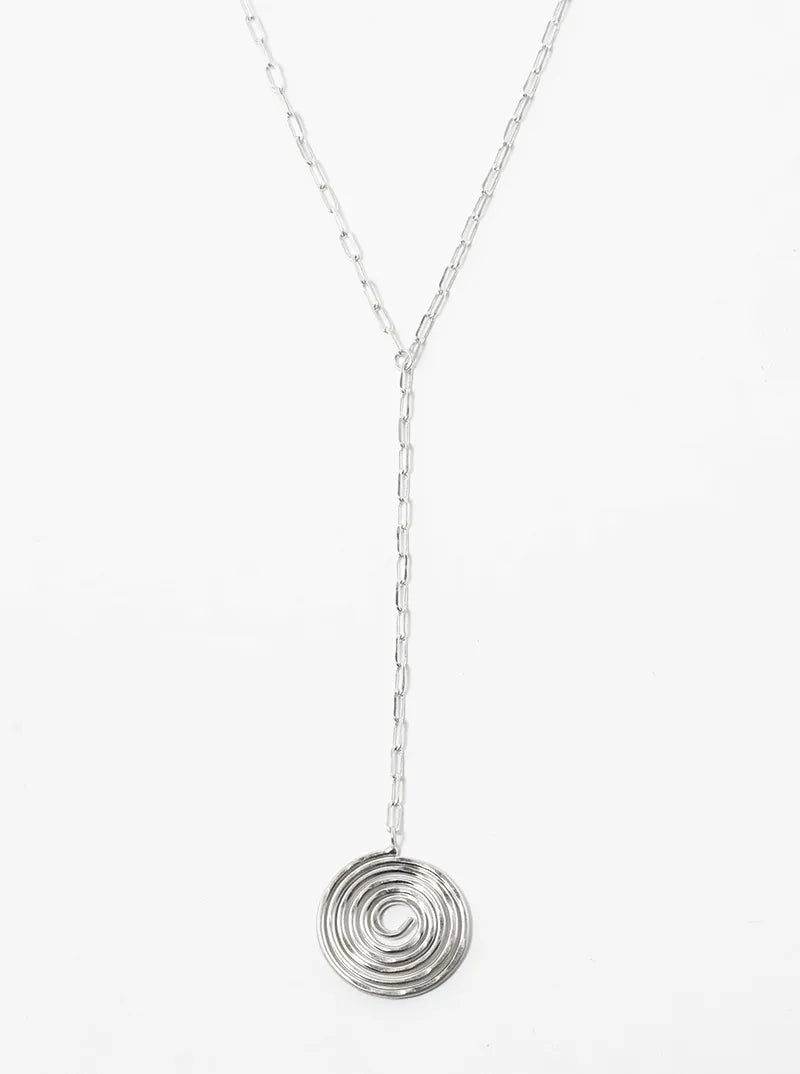 Hammer Textured Spiral Swirl Pendant Drop Lariat Necklace