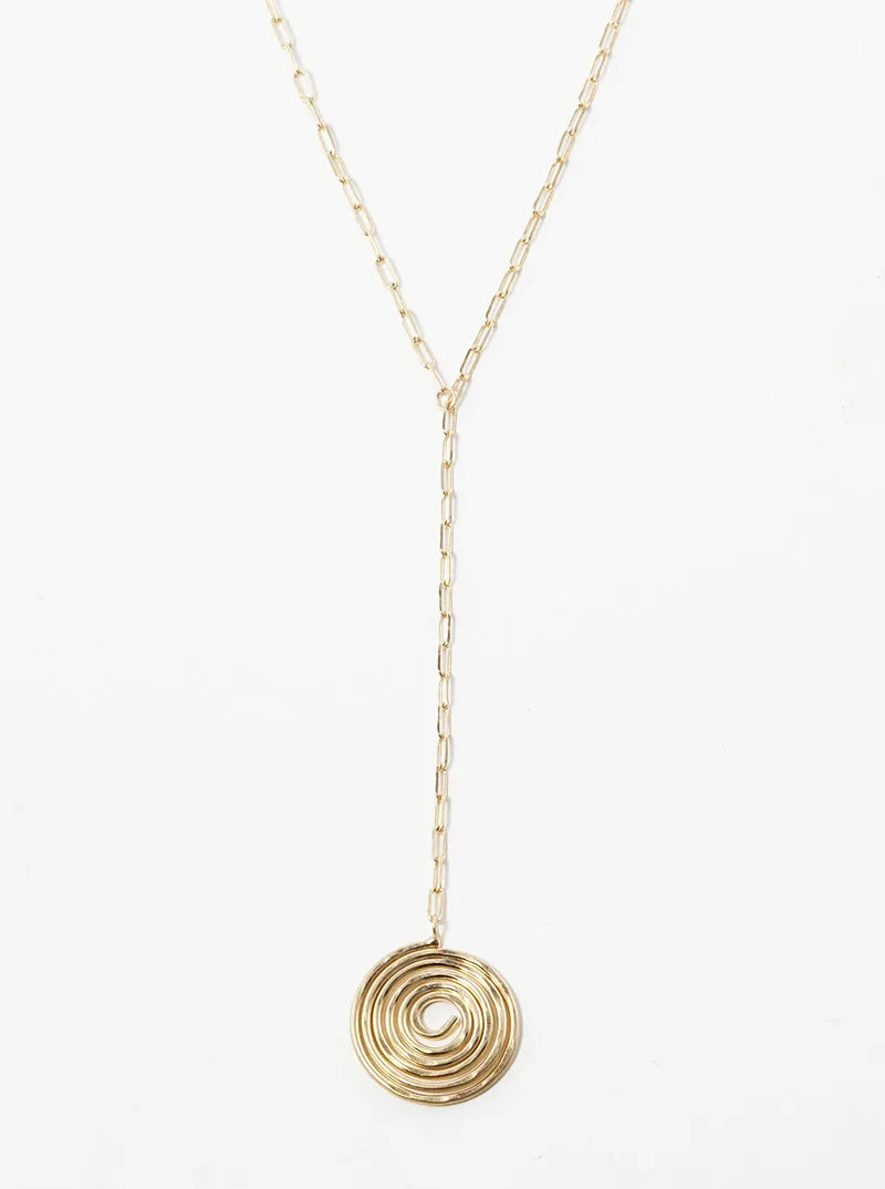 Hammer Textured Spiral Swirl Pendant Drop Lariat Necklace