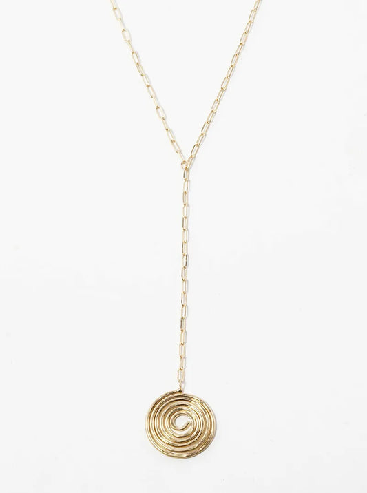 Hammer Textured Spiral Swirl Pendant Drop Lariat Necklace