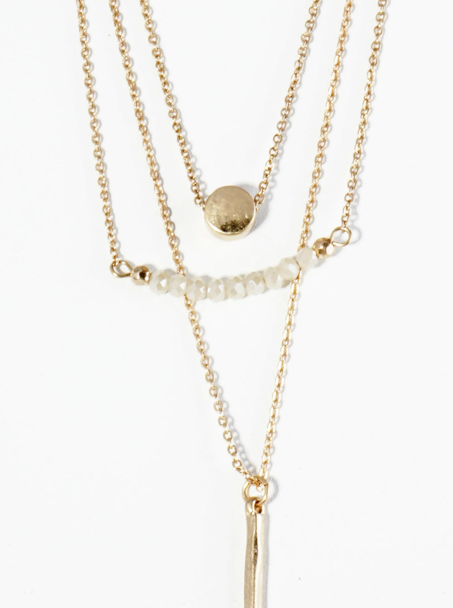 Hammered Bar Pendant Layered Necklace Set With Earrings