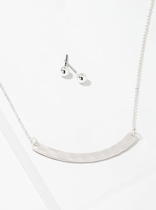 Hammered Brass Curved Bar Pendant Necklace