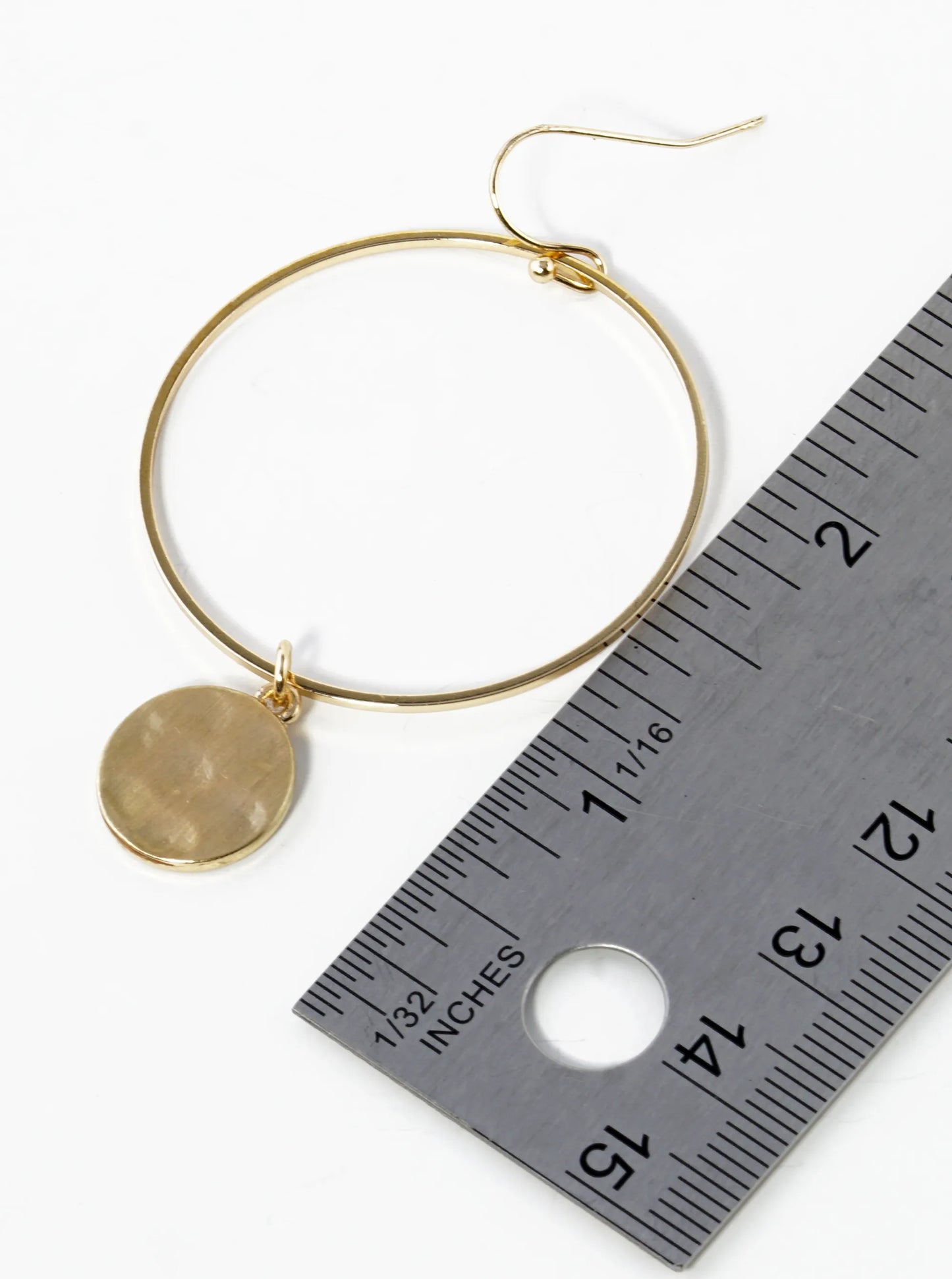 Hammered Brass Disc Drop Circle Dangle Earrings