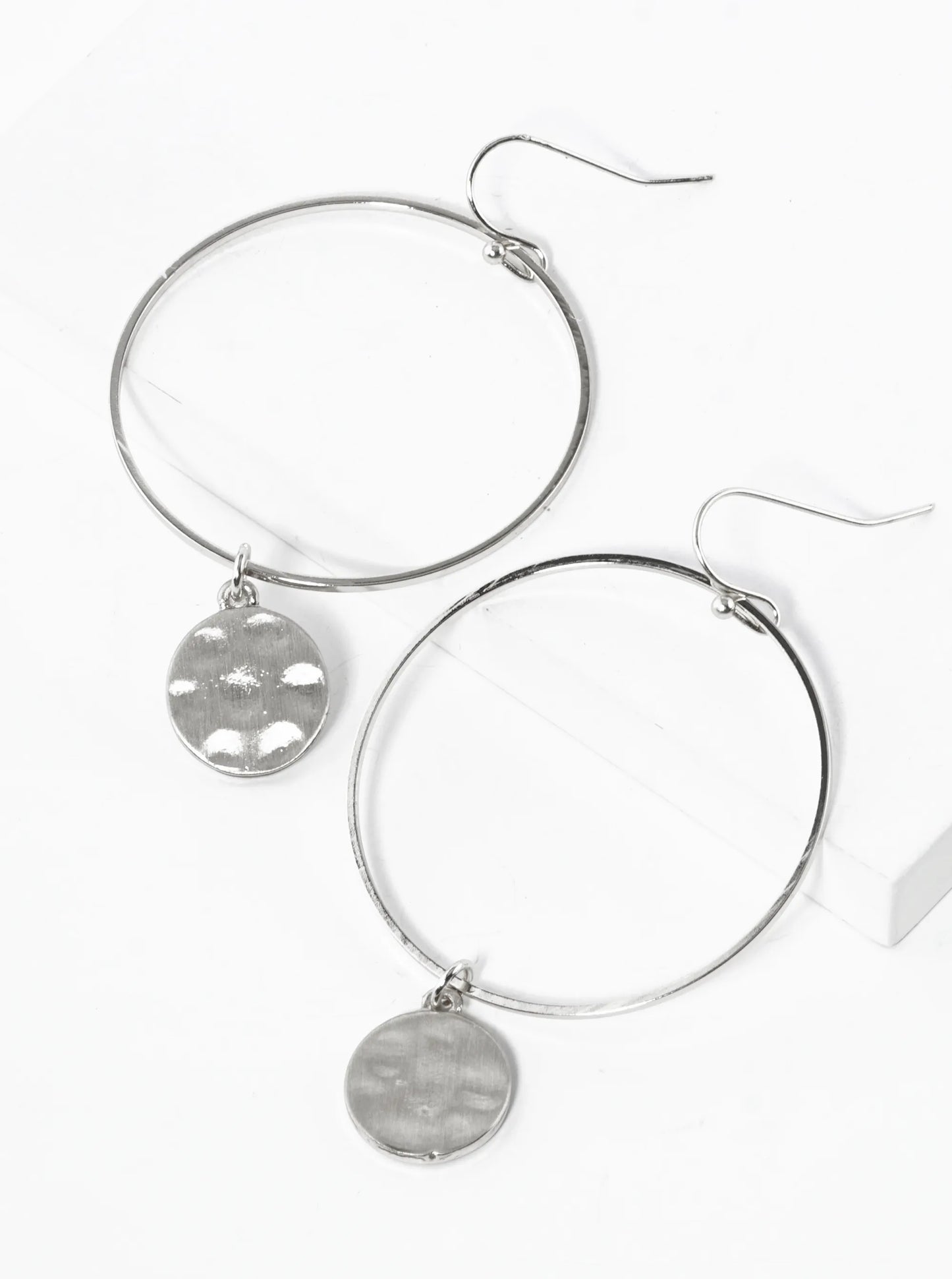 Hammered Brass Disc Drop Circle Dangle Earrings