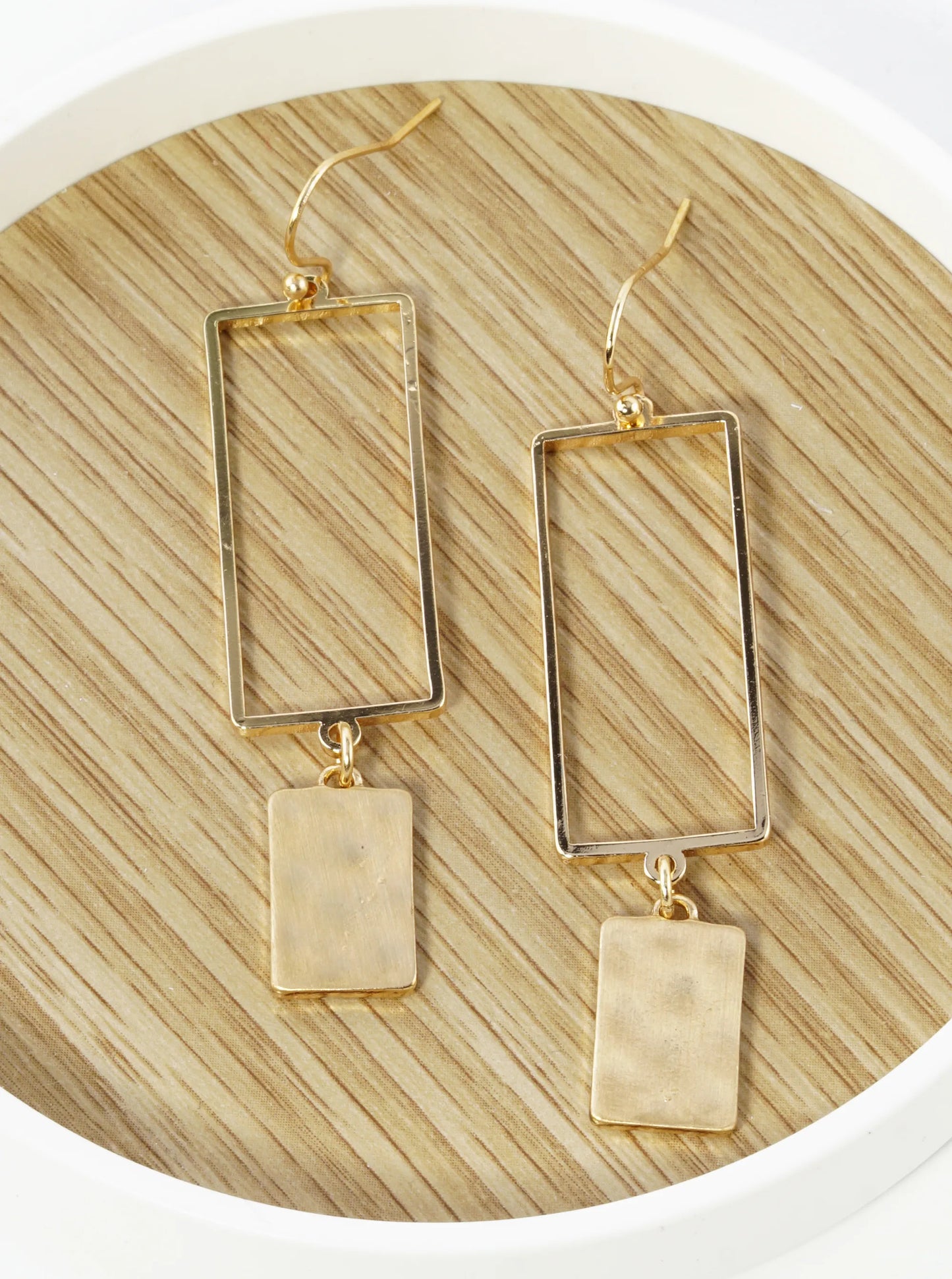 Hammered Brass Drop Rectangle Dangle Earrings