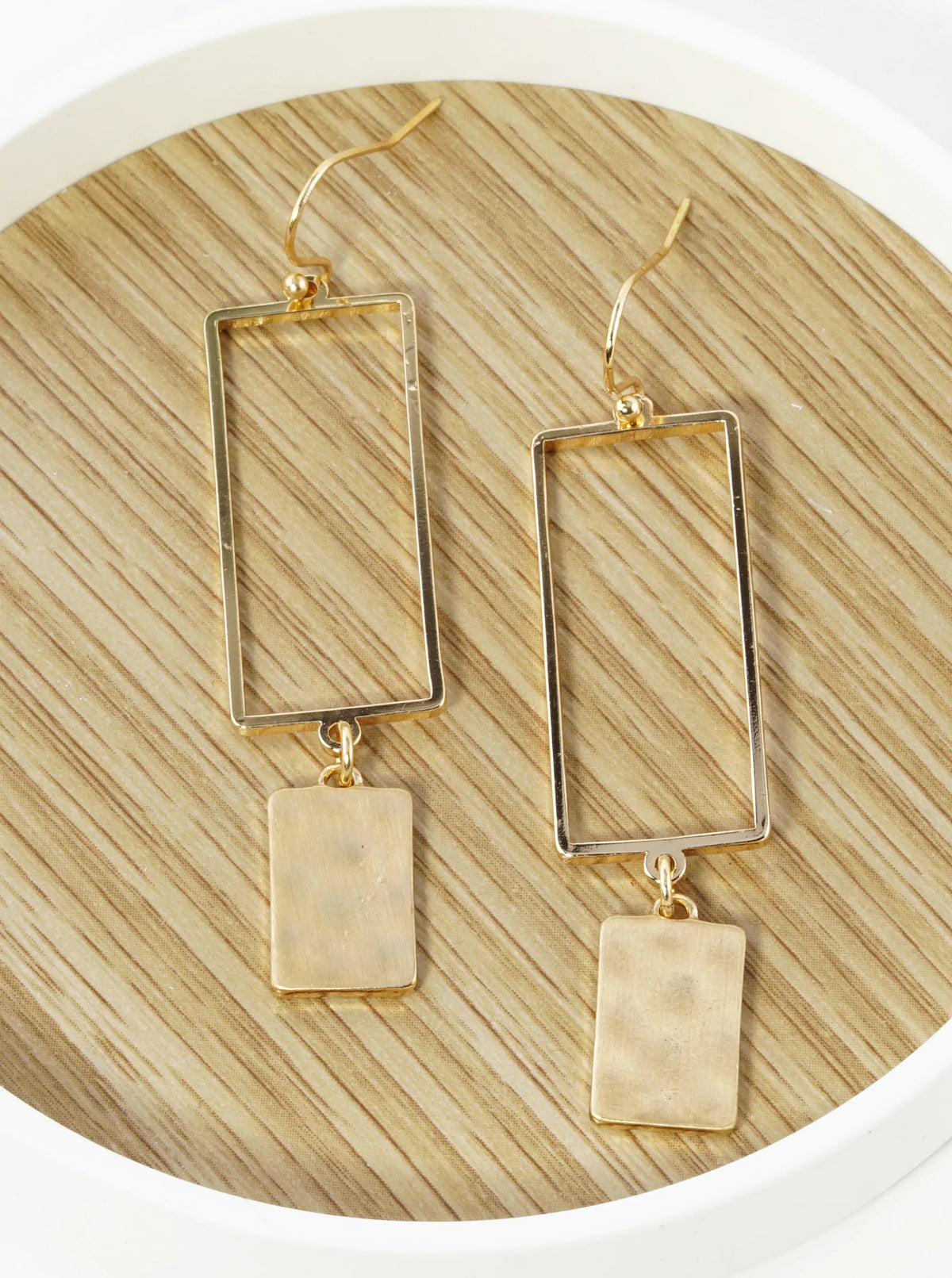 Hammered Brass Drop Rectangle Dangle Earrings