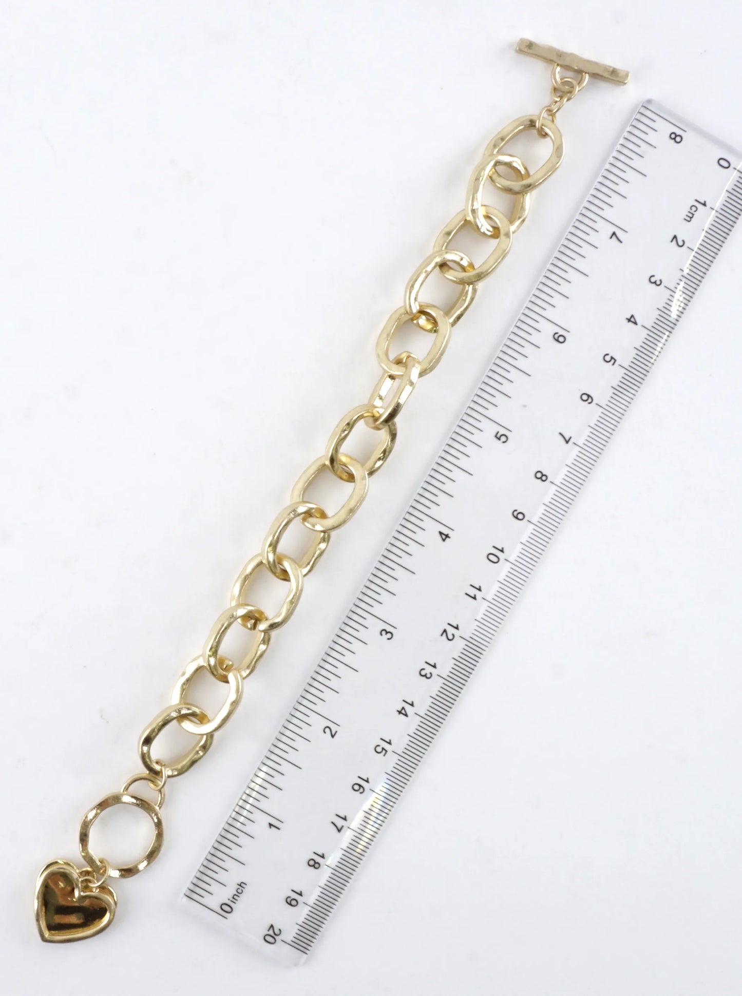 Hammered Chunky Chain Toggle Heart Charm Bracelet