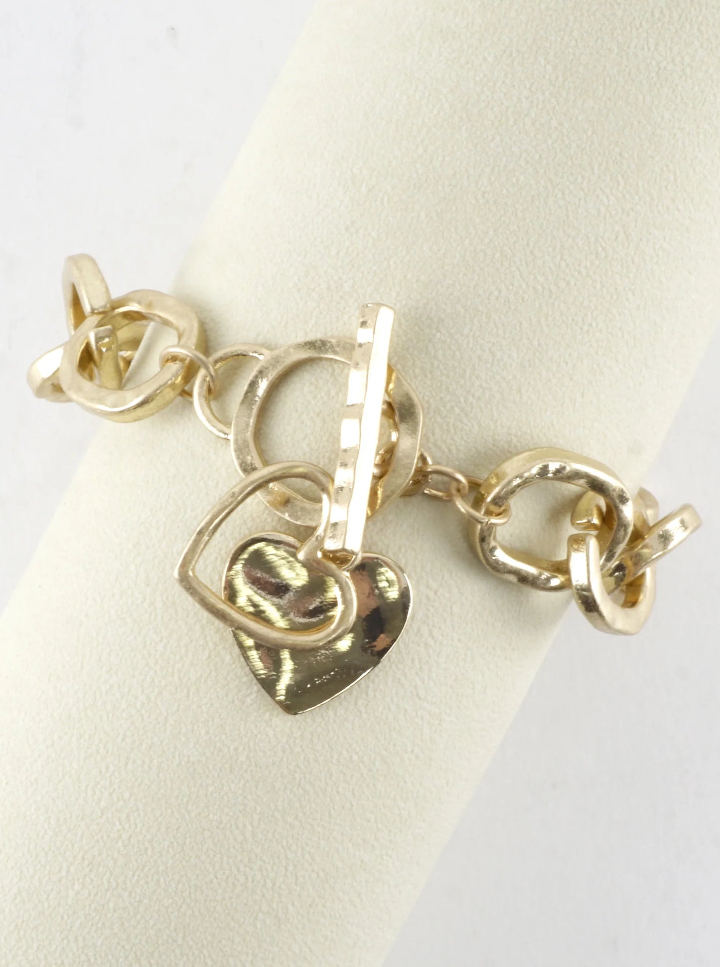 Hammered Chunky Chain Toggle Heart Charm Bracelet