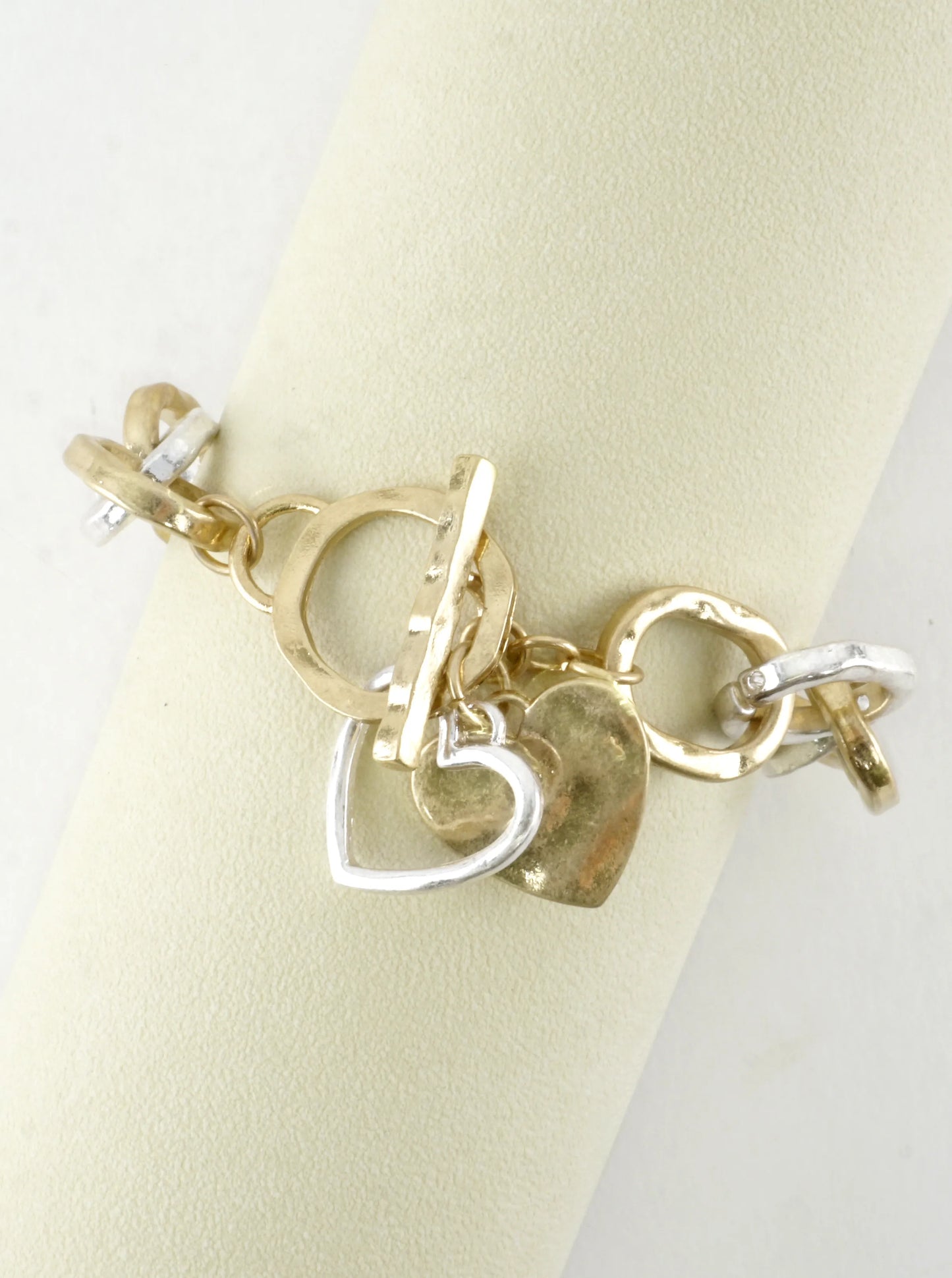 Hammered Chunky Chain Toggle Heart Charm Bracelet