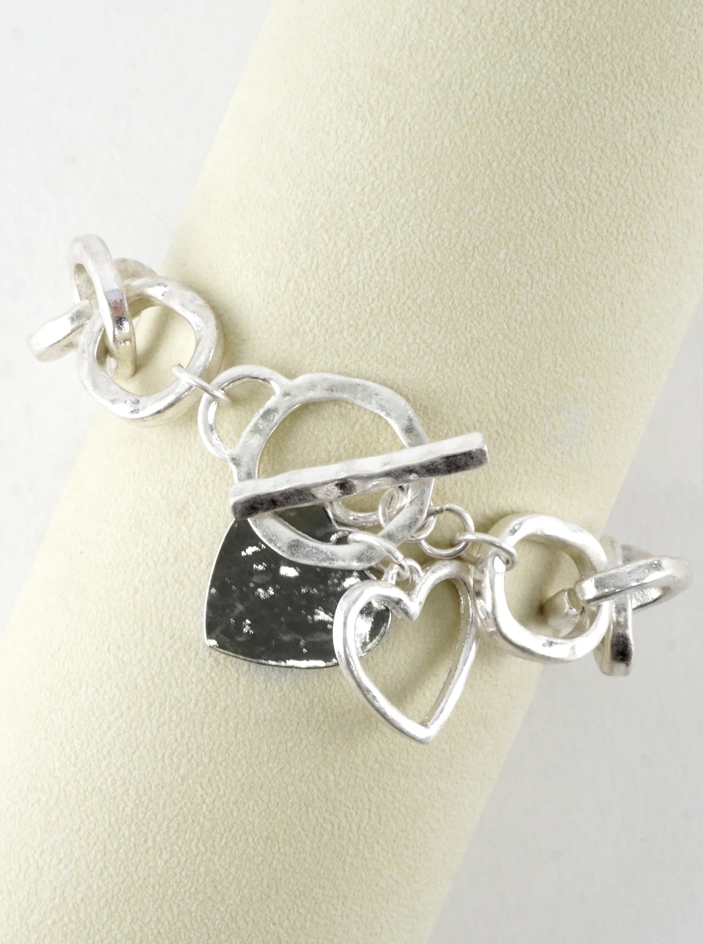 Hammered Chunky Chain Toggle Heart Charm Bracelet