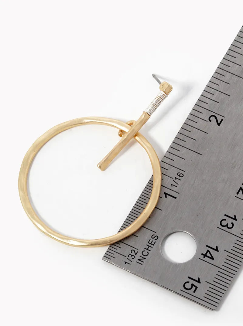 Hammered Circle Drop Wire Wrapped Dangle Post Earrings