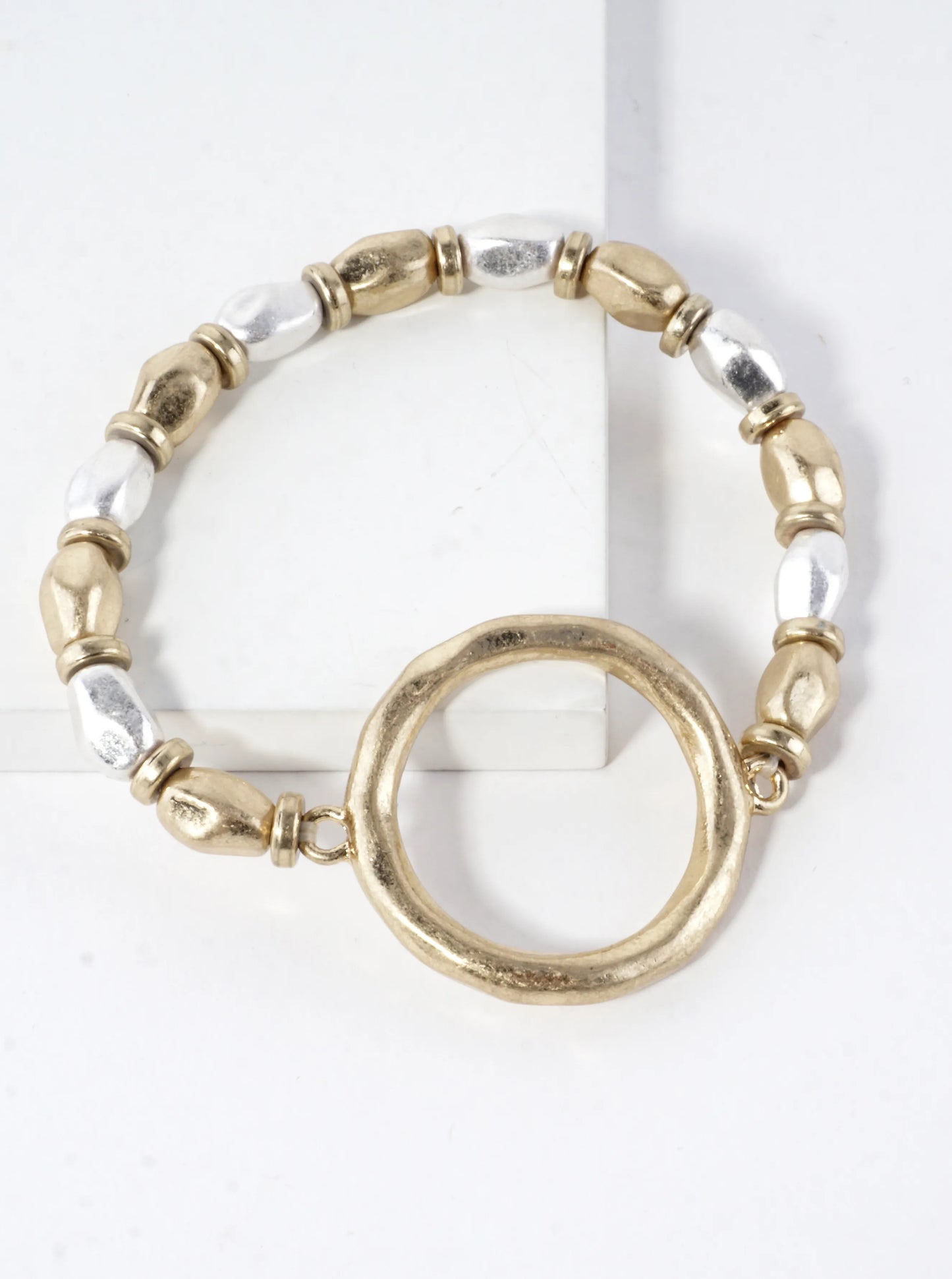 Hammered Circle Round Stretch Bracelet