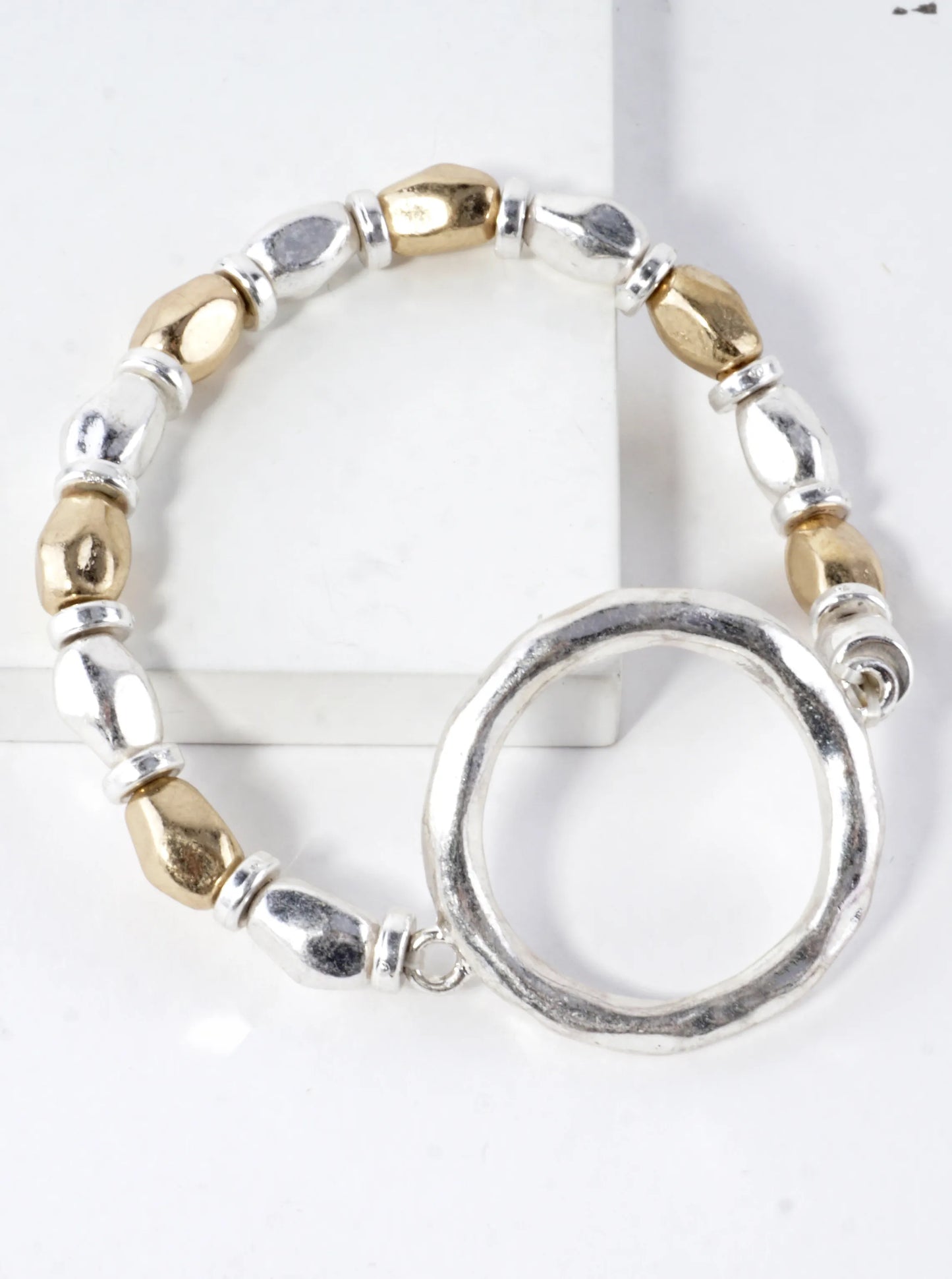 Hammered Circle Round Stretch Bracelet