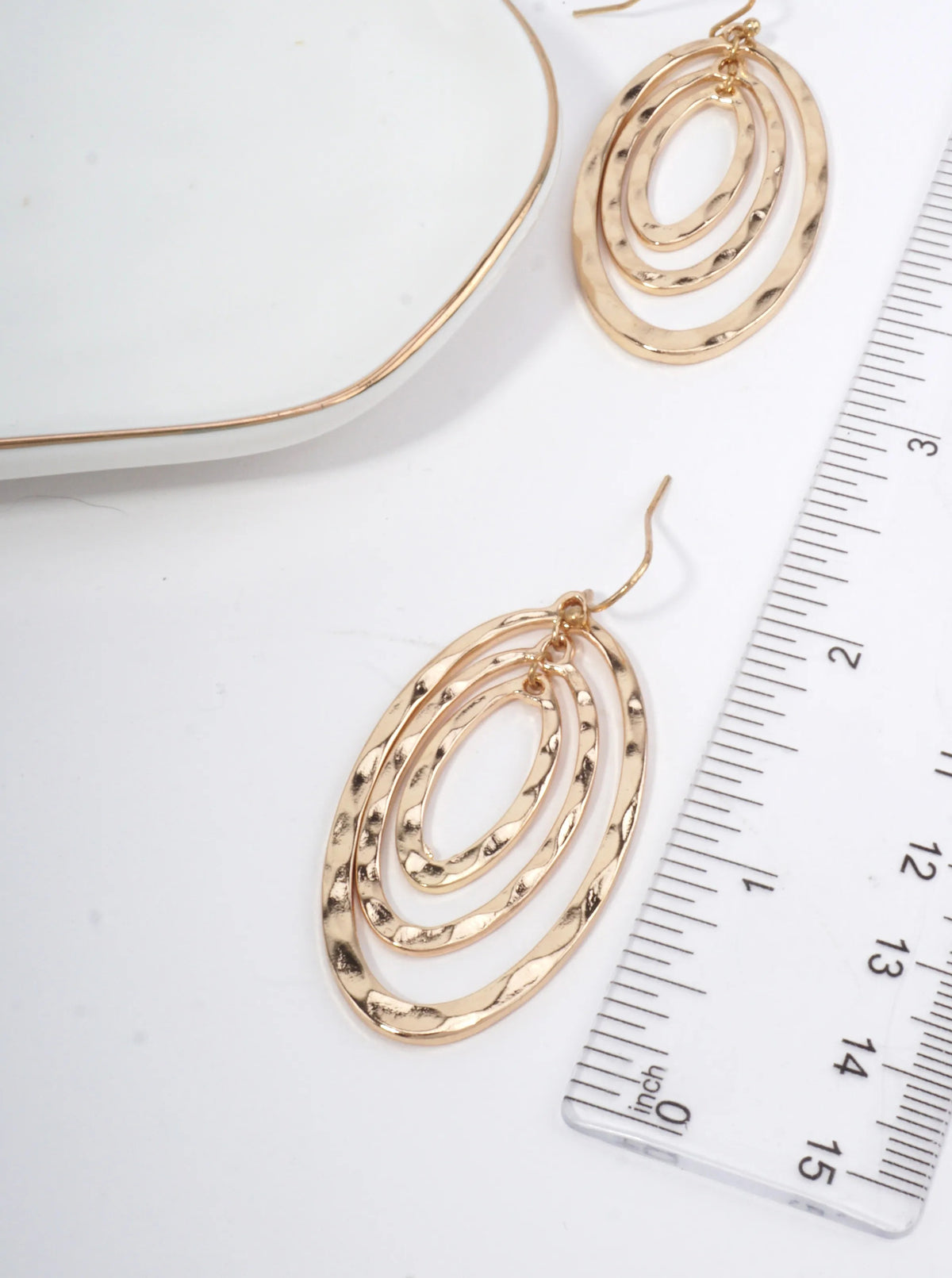 Hammered Concentric Oval Drop Earrings - Gold
