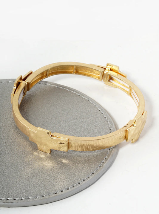 Hammered Cross Cast Brushed Metal Stretch Bracelet