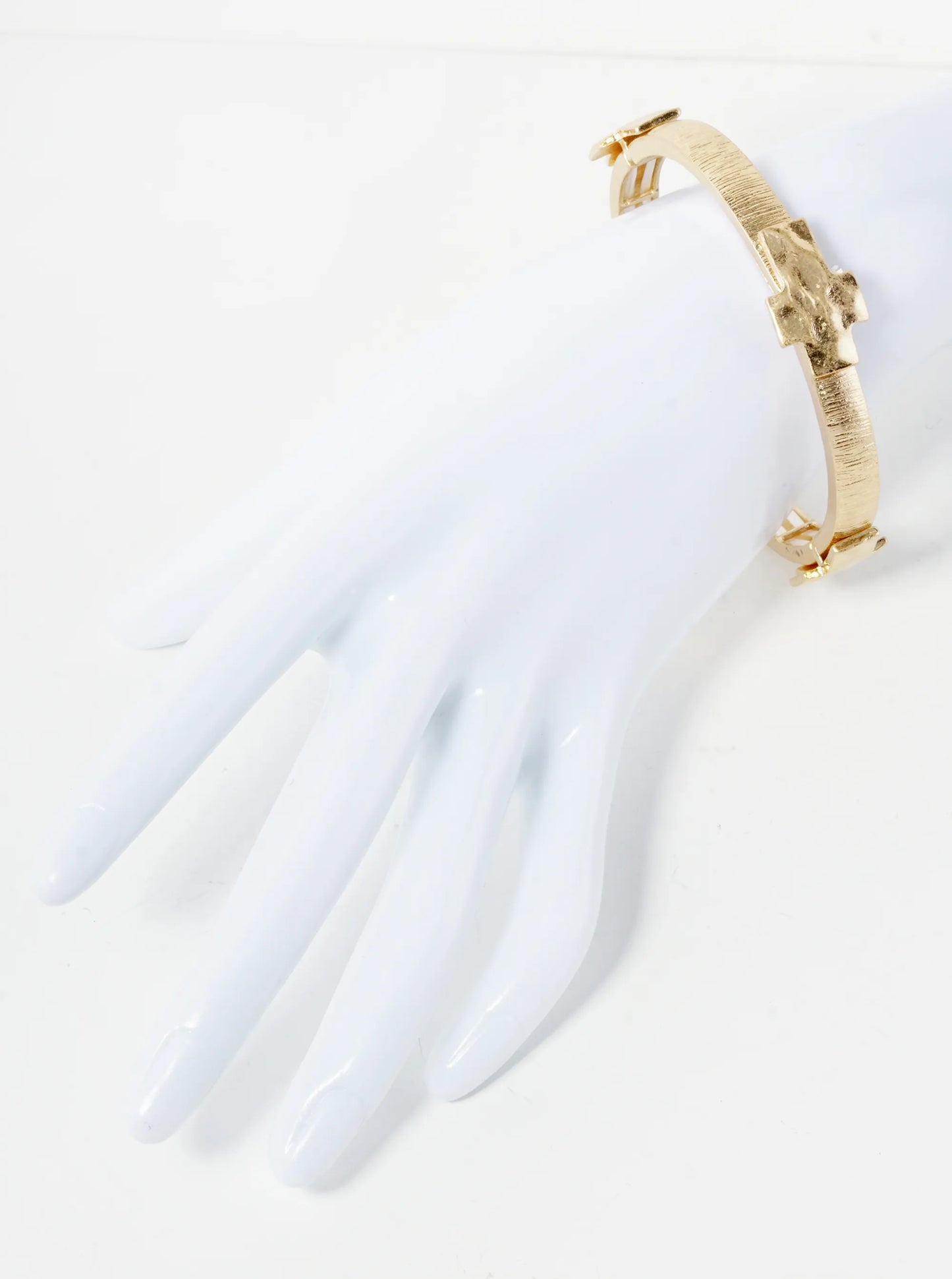 Hammered Cross Cast Brushed Metal Stretch Bracelet
