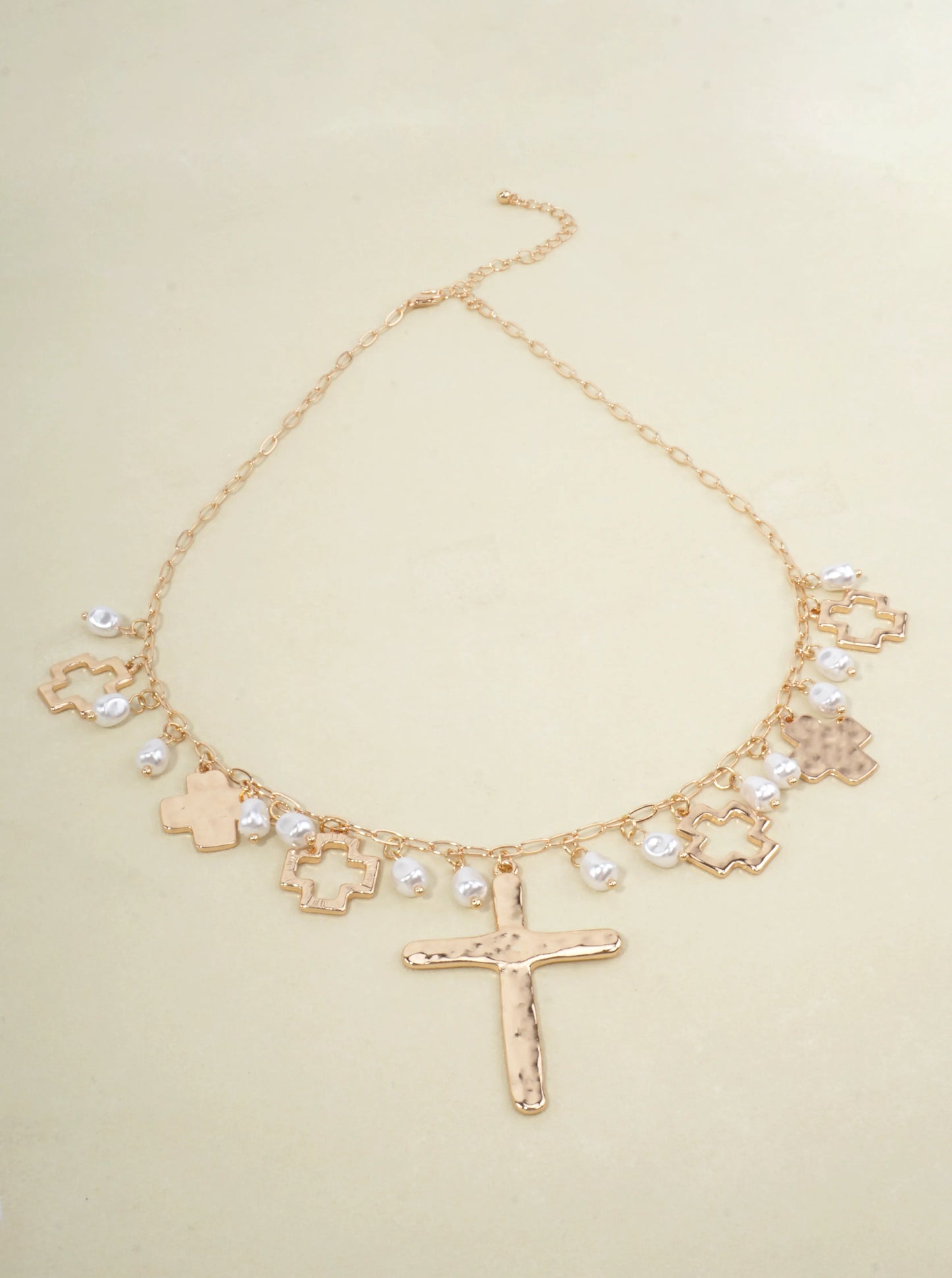 Hammered Cross Charm Adjustable Necklace