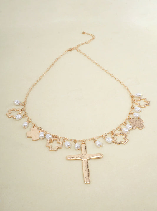 Hammered Cross Charm Adjustable Necklace