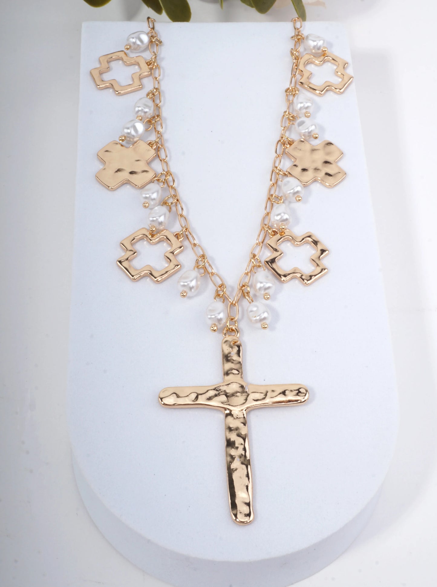 Hammered Cross Charm Adjustable Necklace