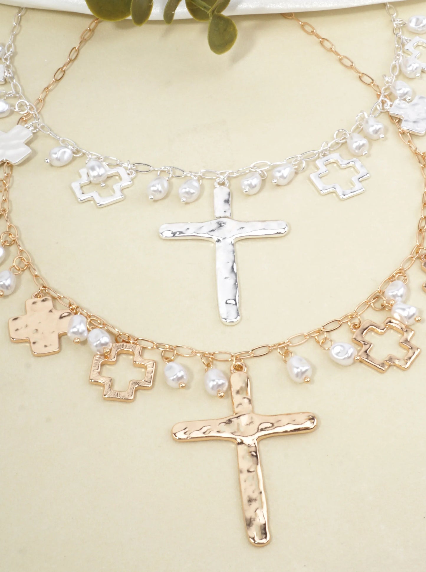 Hammered Cross Charm Adjustable Necklace