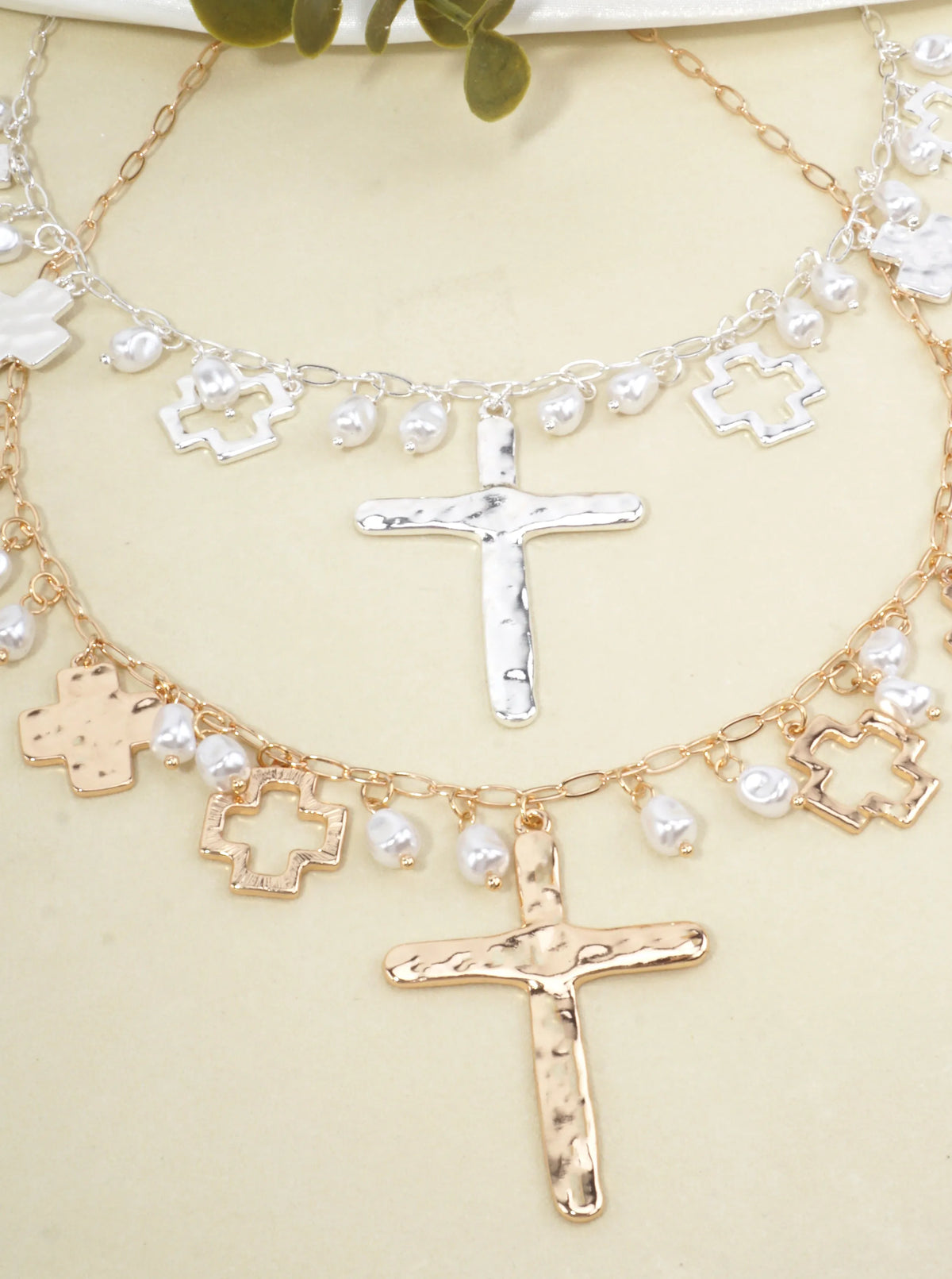 Hammered Cross Charm Adjustable Necklace