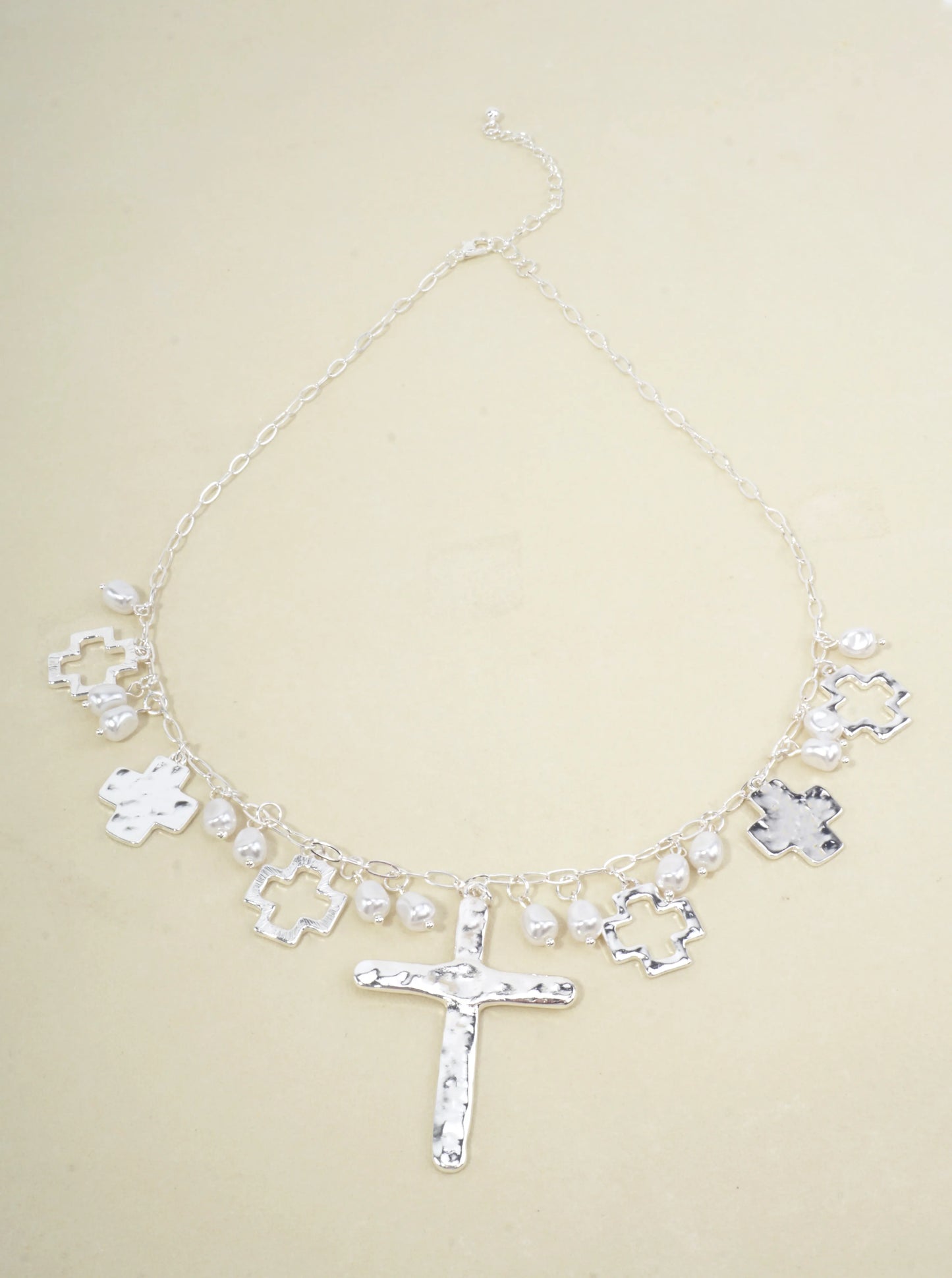 Hammered Cross Charm Adjustable Necklace