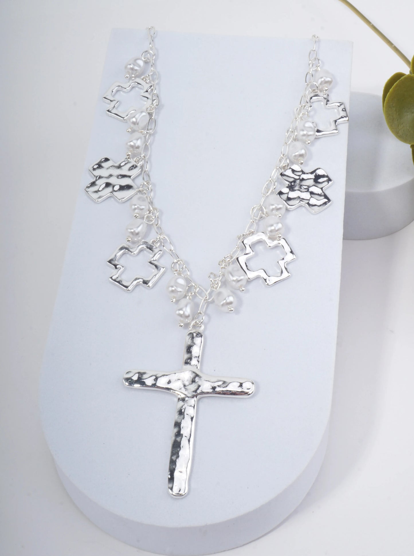 Hammered Cross Charm Adjustable Necklace