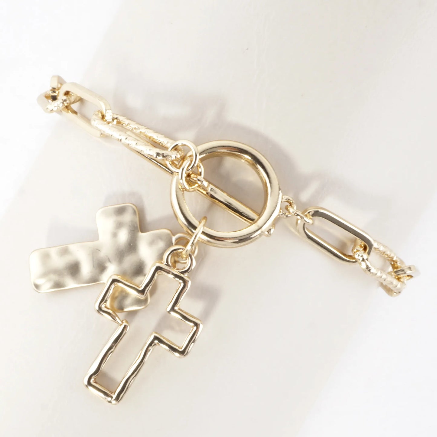Hammered Cross Cluster Charm Toggle Bracelet