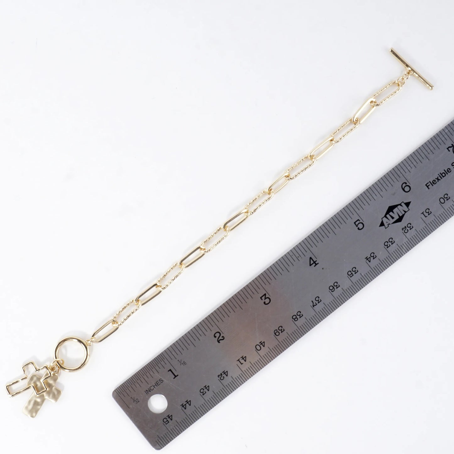 Hammered Cross Cluster Charm Toggle Bracelet
