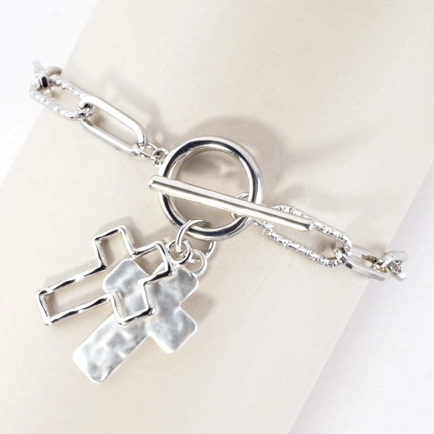 Hammered Cross Cluster Charm Toggle Bracelet