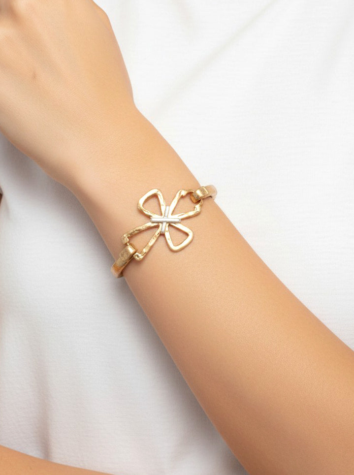 Hammered Cross Hook Closure Cuff Bracelet