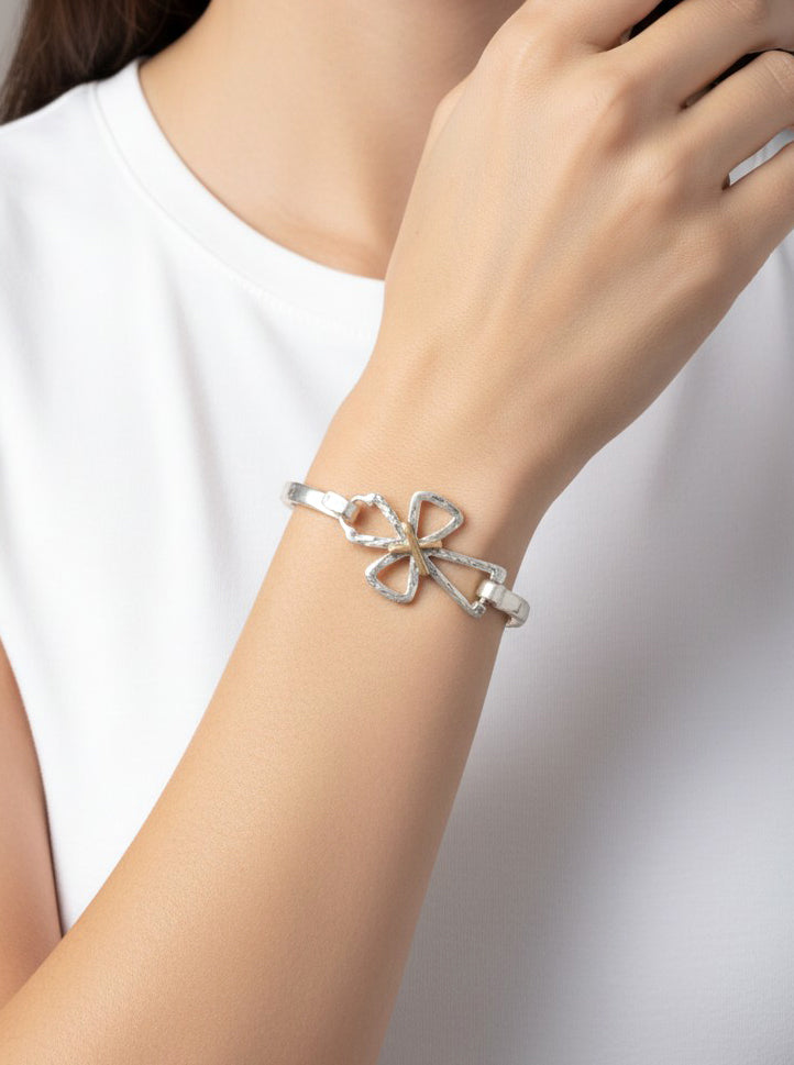 Hammered Cross Hook Closure Cuff Bracelet