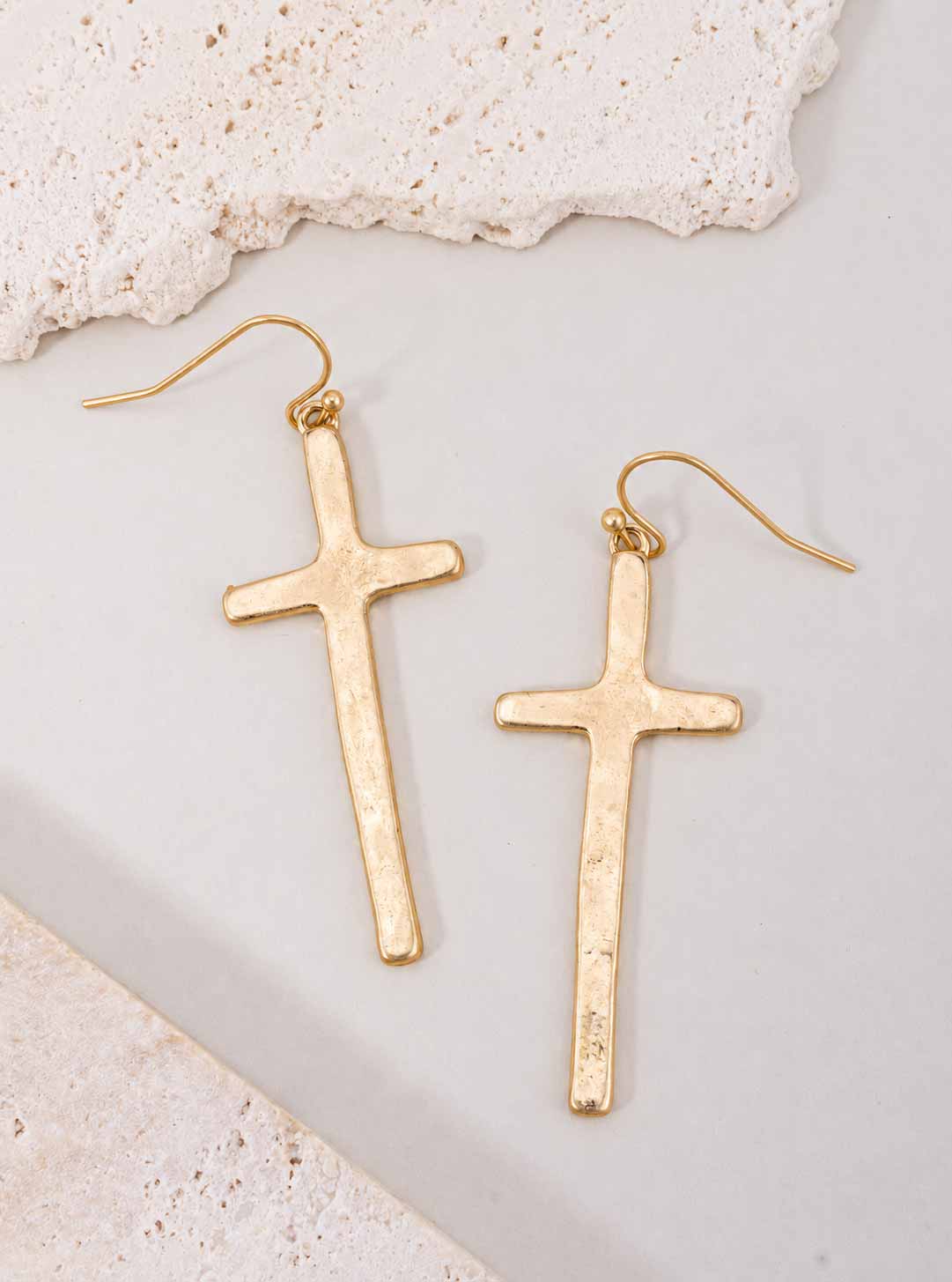 Hammered Cross Hook Earrings