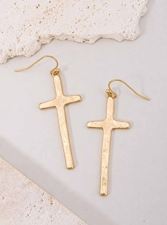 Hammered Cross Hook Earrings