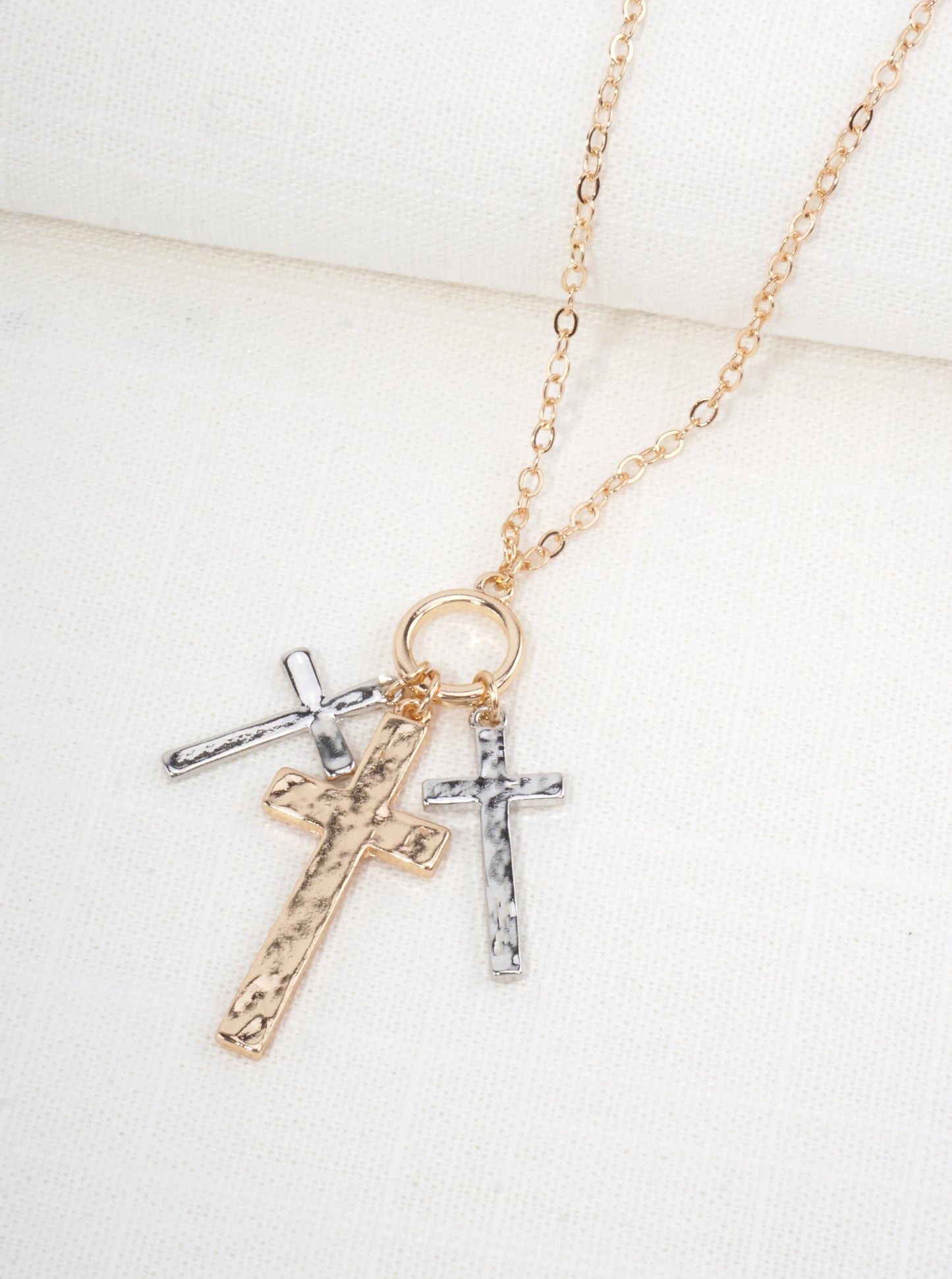 Hammered Cross Multi Pendant Necklace