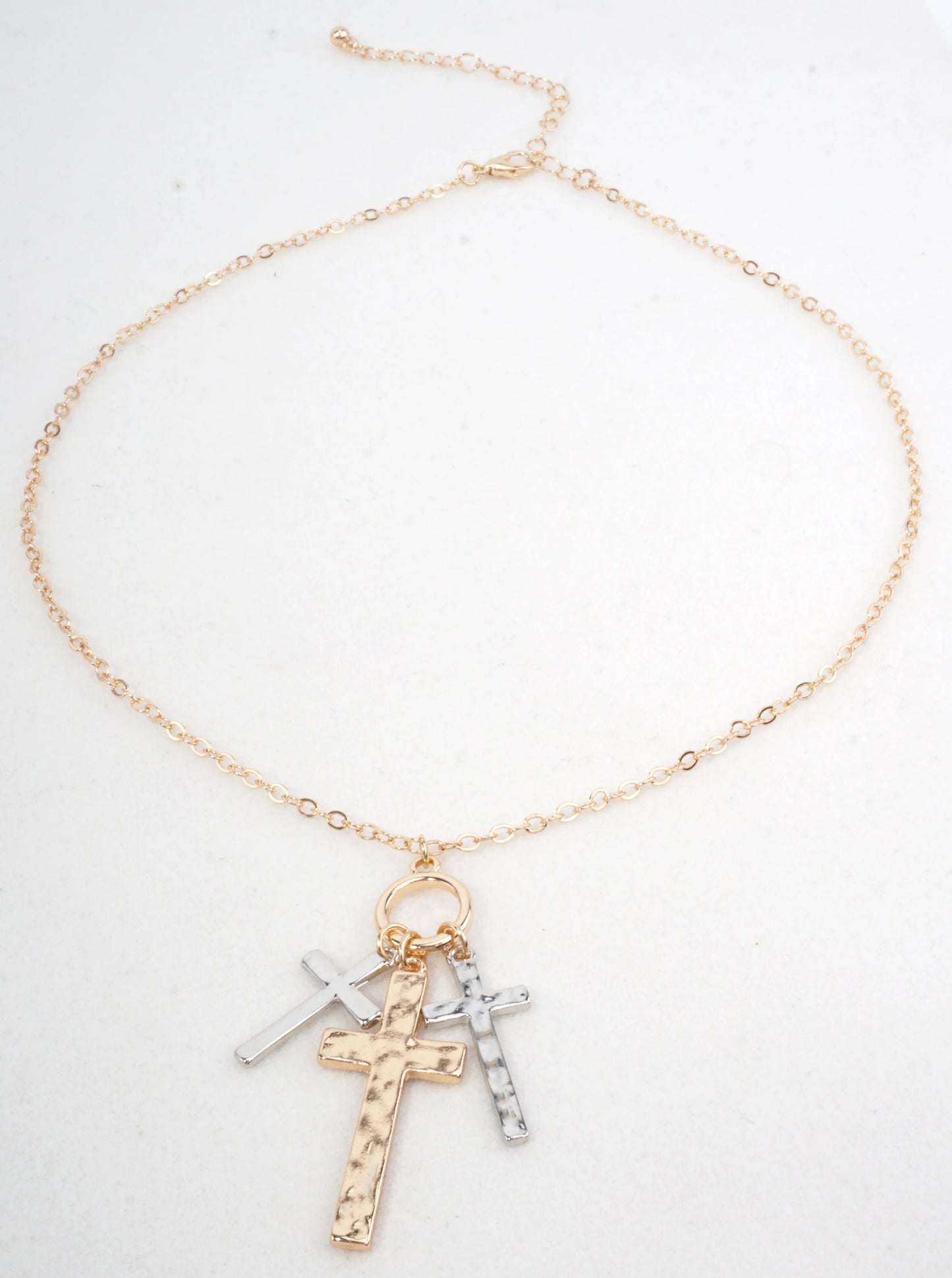 Hammered Cross Multi Pendant Necklace