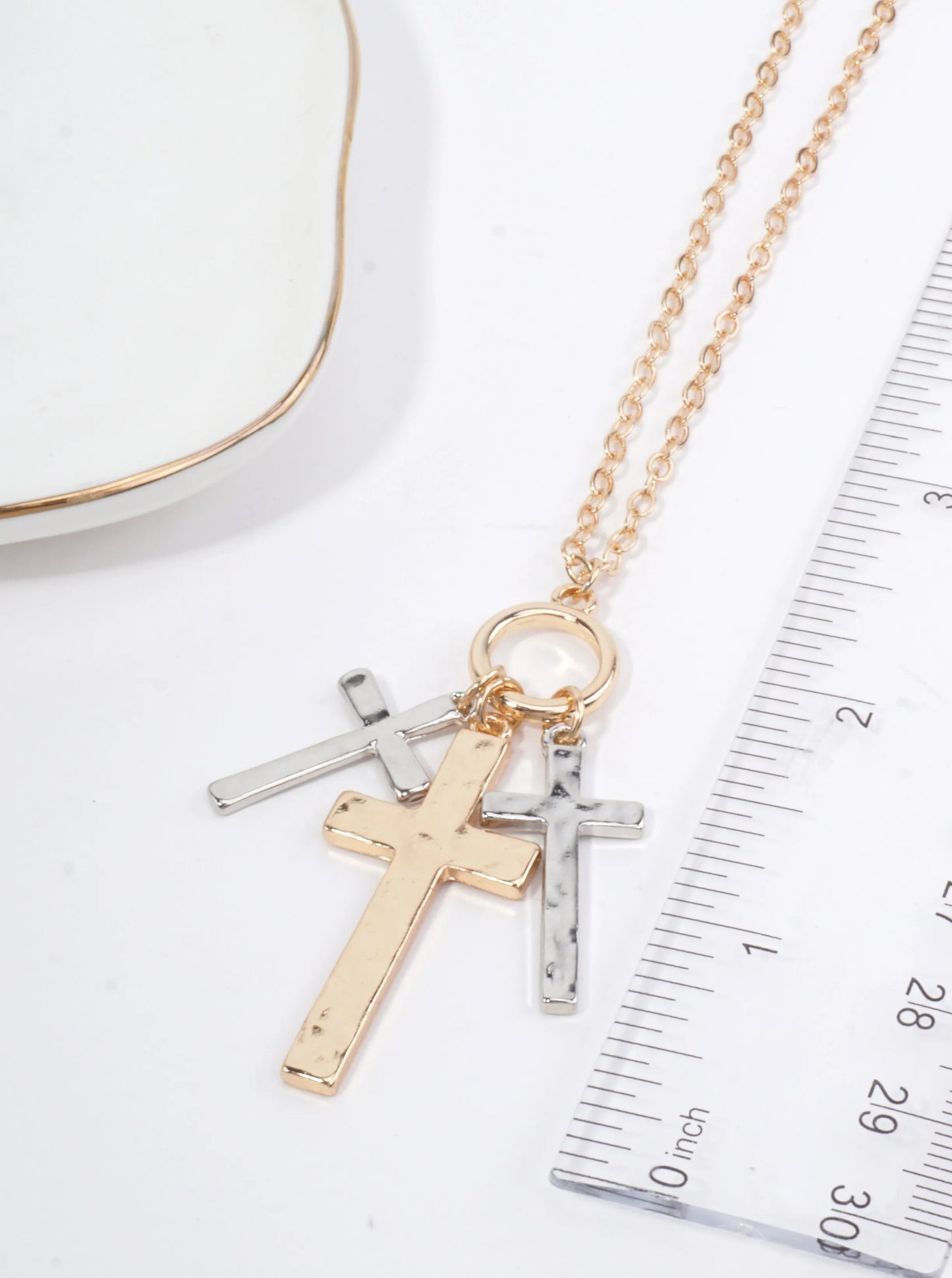 Hammered Cross Multi Pendant Necklace