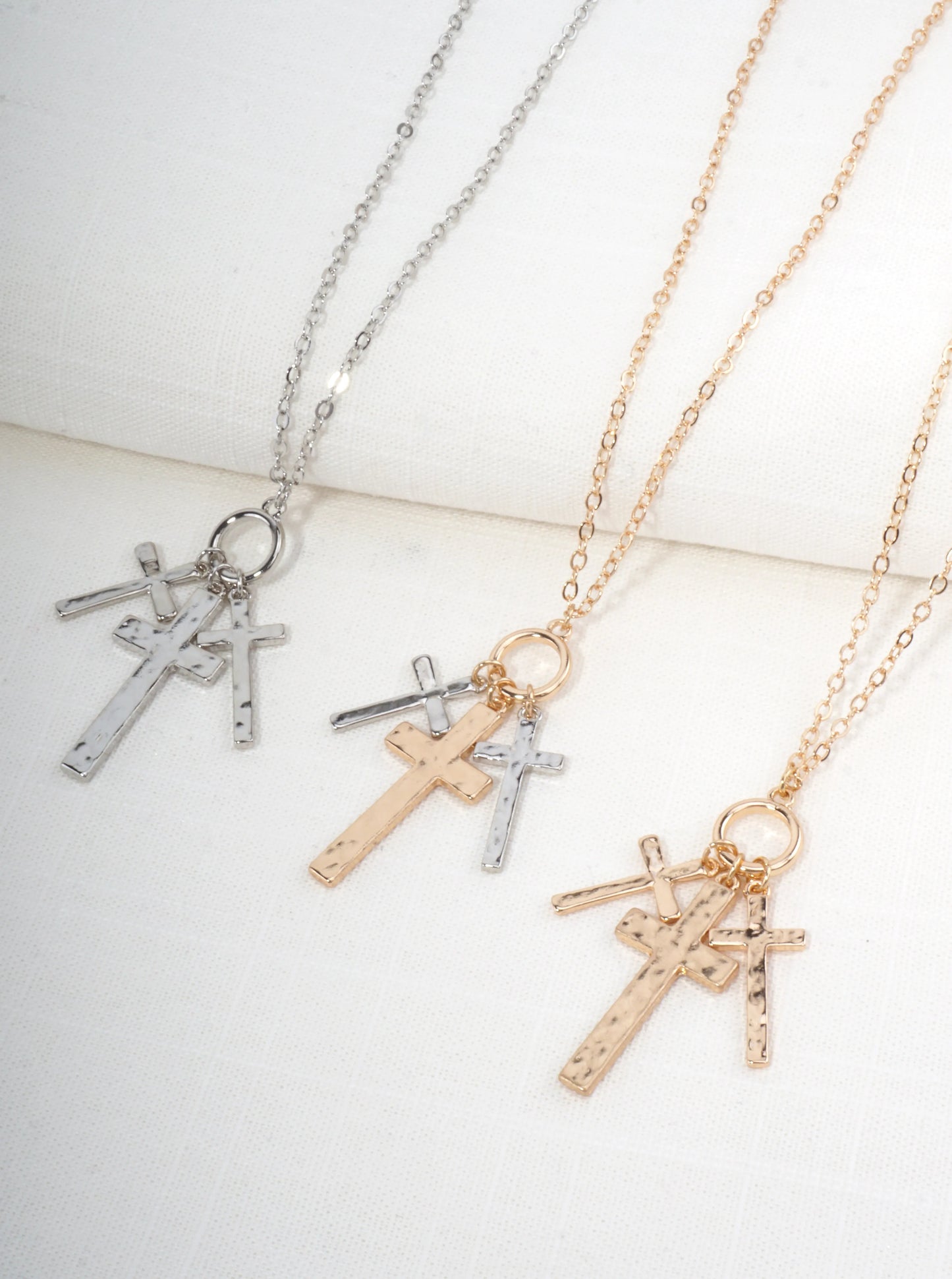 Hammered Cross Multi Pendant Necklace