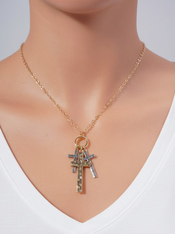 Hammered Cross Multi Pendant Necklace