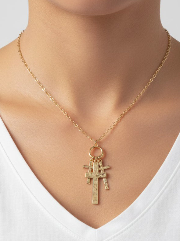Hammered Cross Multi Pendant Necklace