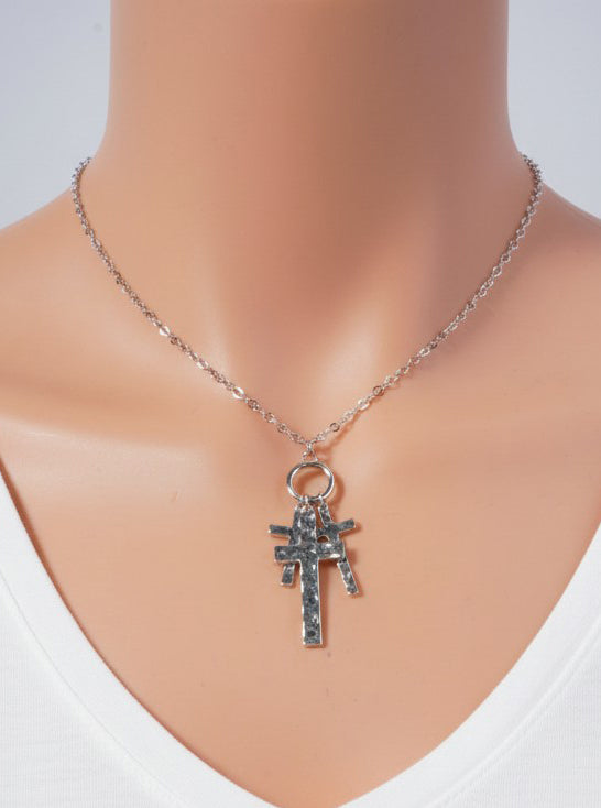 Hammered Cross Multi Pendant Necklace