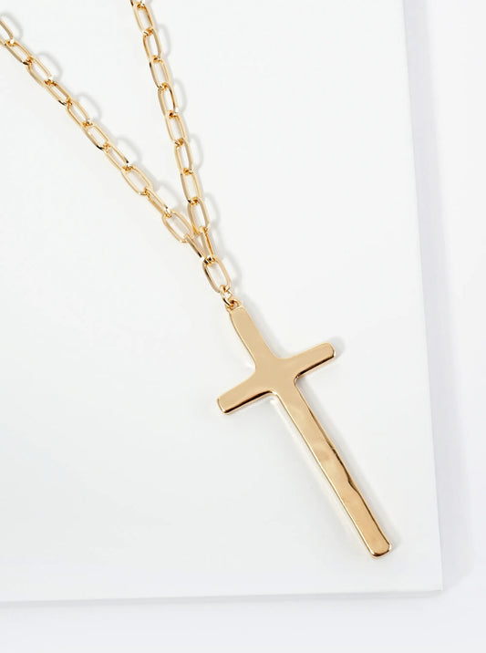 Hammered Cross Pendant 32 Inch Long Necklace